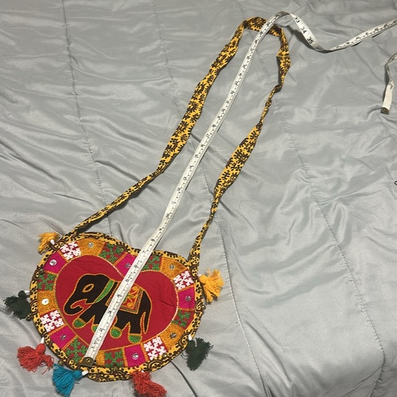 Eclectic Elephant Crossbody Sling bag colorful embroidered tassels bells unique - Picture 6 of 10